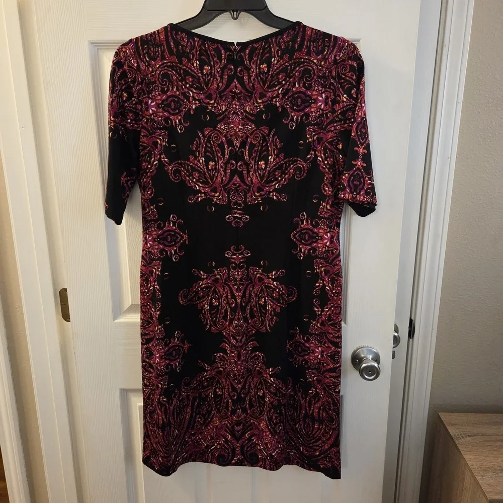 Chico's sz 2 or Large black geo print knee length‎ dress artsy chic boho career